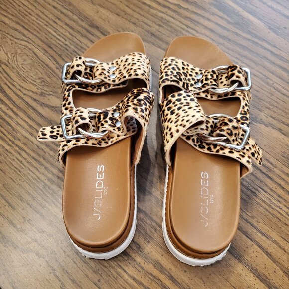 J/Slides "Leighton" Leopard Print Double Buckle Sandals Sz 7.5 - Picture 3 of 8